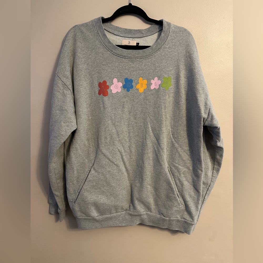LONELY GHOST Gray Sweater with Colorful Flower Accents